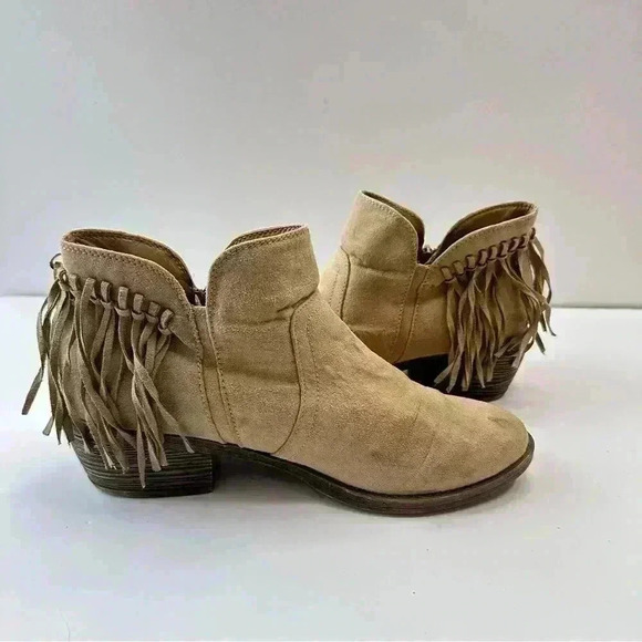 American Eagle Boots Brown Tan Suede Fringed Side Zip Womens Size 9.5 - Picture 5 of 10